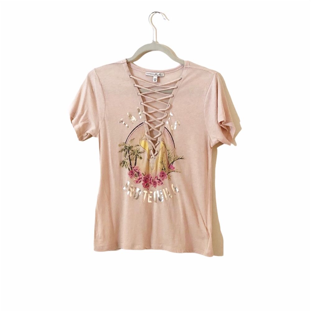 3/15$ Express One Eleven blush pink/cream tee size XS